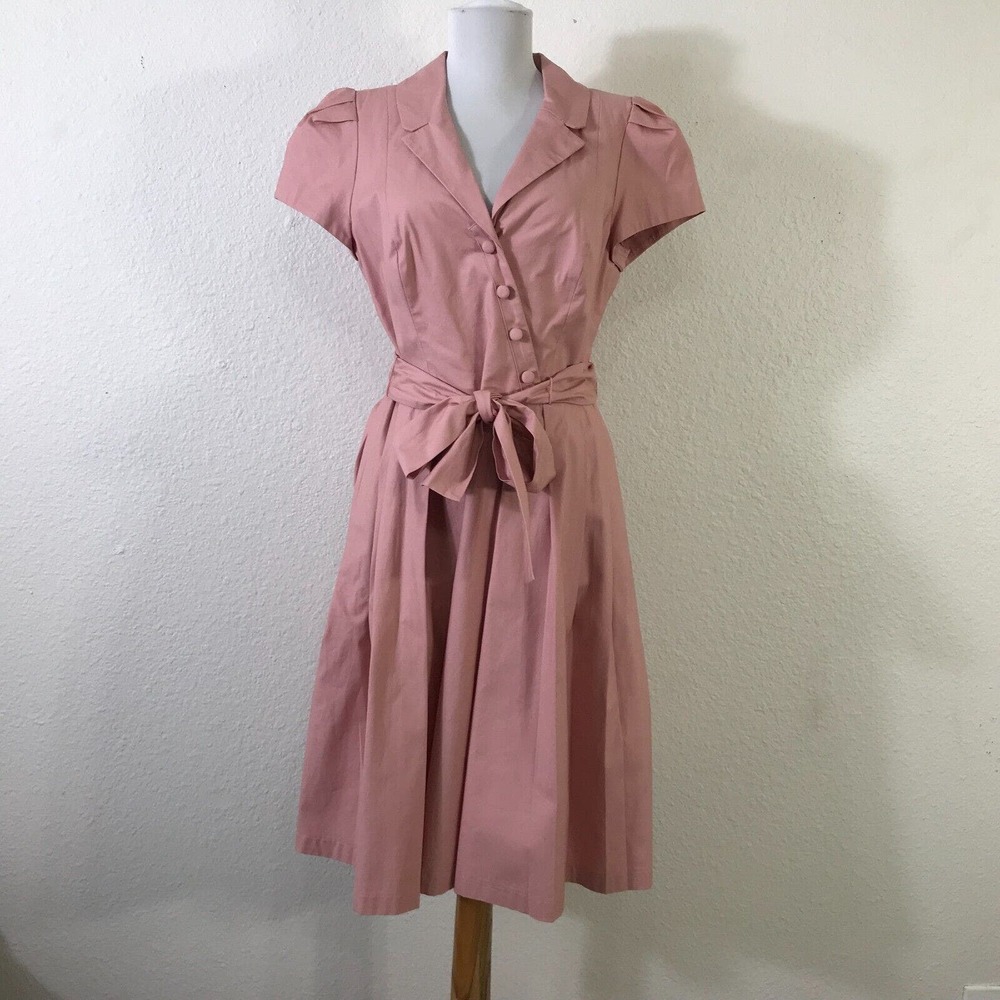 Gal Meets Glam Trish Dress Womens Size 10 Pink Cap Sleeves Cotton Blend Pleated